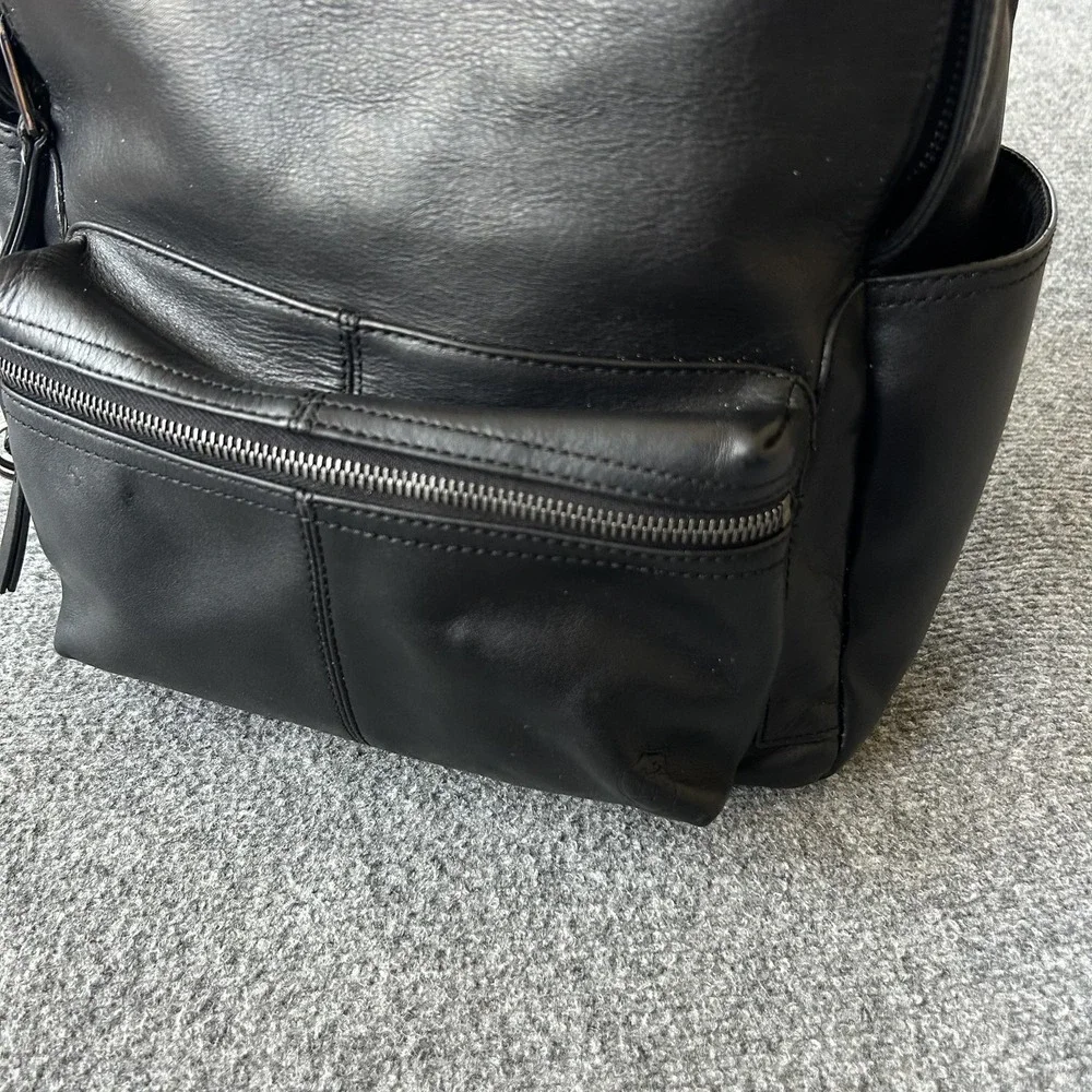 Massimo Dutti Backpack Mens Medium Black Leather Laptop Zip Pocket‎ Bag